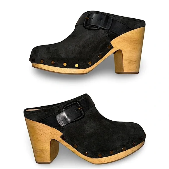 Veronica Beard Dacey Black Suede Buckle Clog - Picture 1 of 14